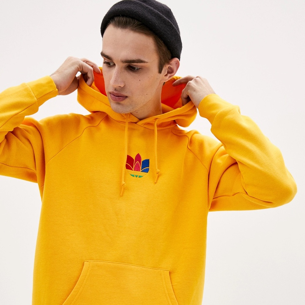 Adidas Original 3D Trefoil Hood Casual Sports Logo Pullover Gold Color Size Like